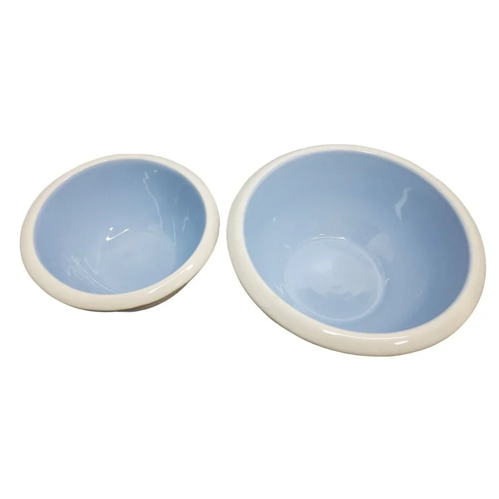 vintage set of 2 anchor hocking ceramic/porcelain gray/blue mixing bowls